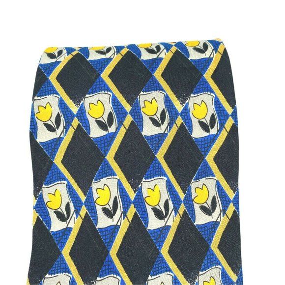 Robert Talbott Mens Tie‎ Studios Black Blue Yellow Floral Accents 100% Silk USA - Picture 3 of 10